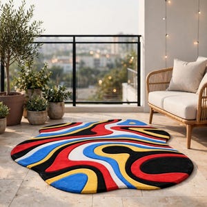 Hand Tufted Abstract Swirl Rug, Colorful Modern Area Rug, Bold Red Blue ...