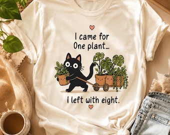 Funny Black Cat Plant Lover T-Shirt, Houseplant Collector Tee
