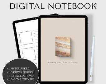 Digital Notebook | Hyperlinked GoodNotes Planner | 5 Covers, 12 Tabs, Study Notes, Weekly Planner, Stickers, PDF