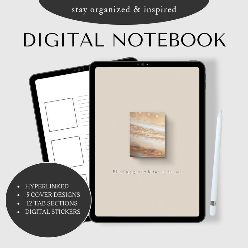 Digitaal notitieboek | GoodNotes-planner met hyperlink | 5 omslagen, 12 tabbladen, studienotities, weekplanner, stickers, pdf afbeelding 1