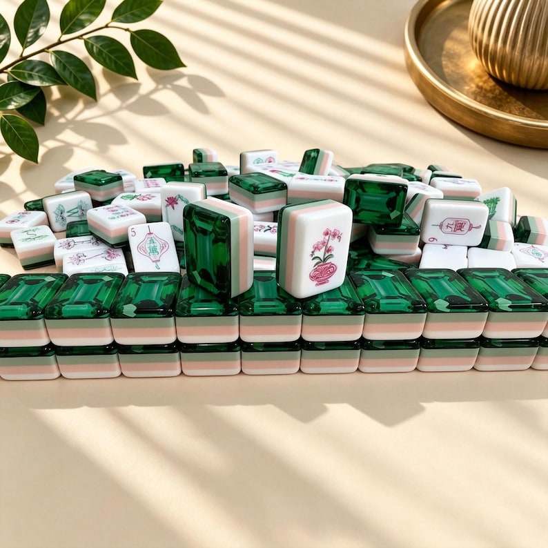 Emerald Green Acrylic Mahjong | Single Layer 160 Tiles, Luxury Handcrafted Game Set image 3