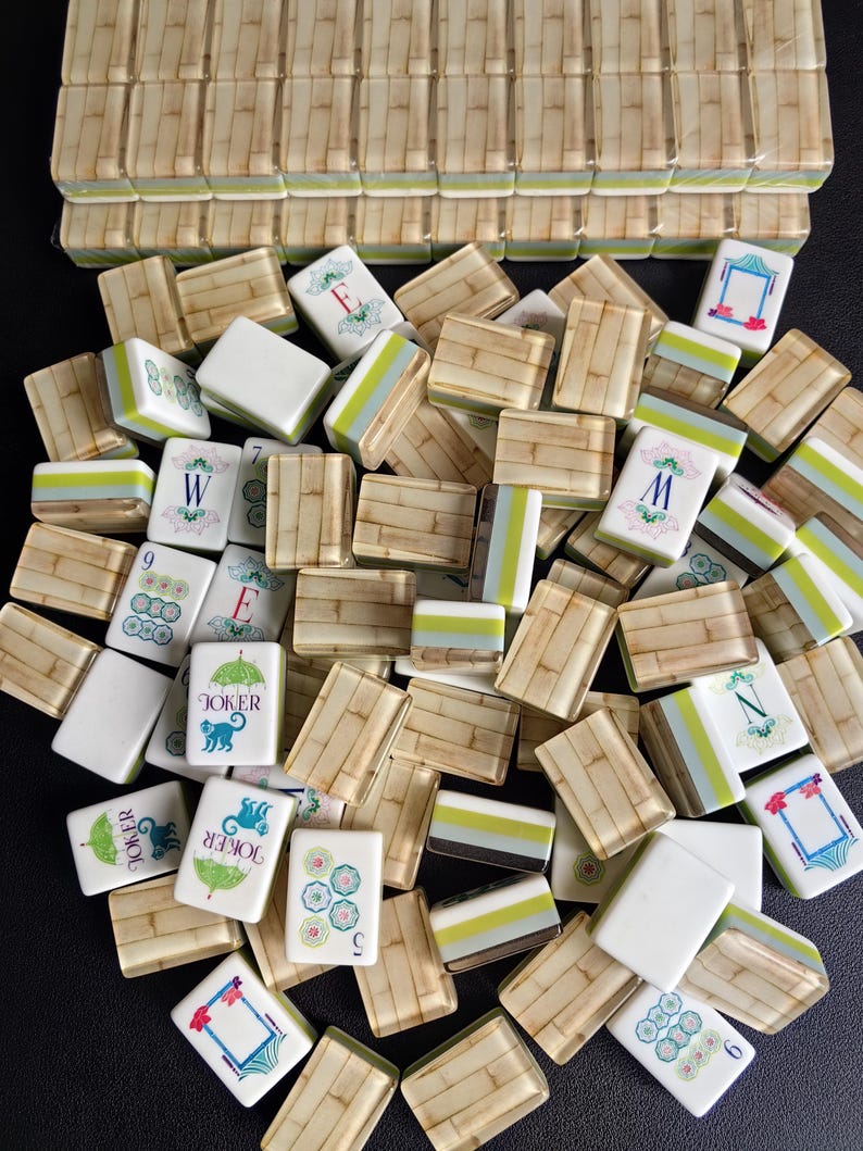 Juego de mahjong americano de lujo de bambú y acrílico, una sola capa de 160 fichas, regalo artesanal. imagen 13