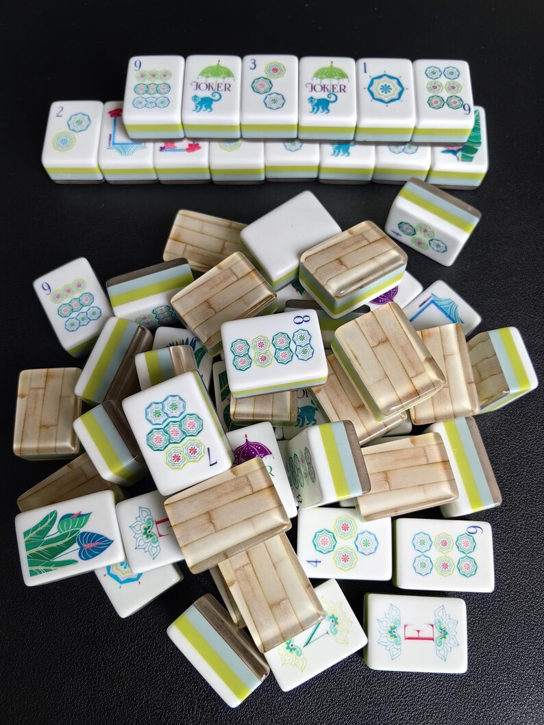 Juego de mahjong americano de lujo de bambú y acrílico, una sola capa de 160 fichas, regalo artesanal. imagen 2