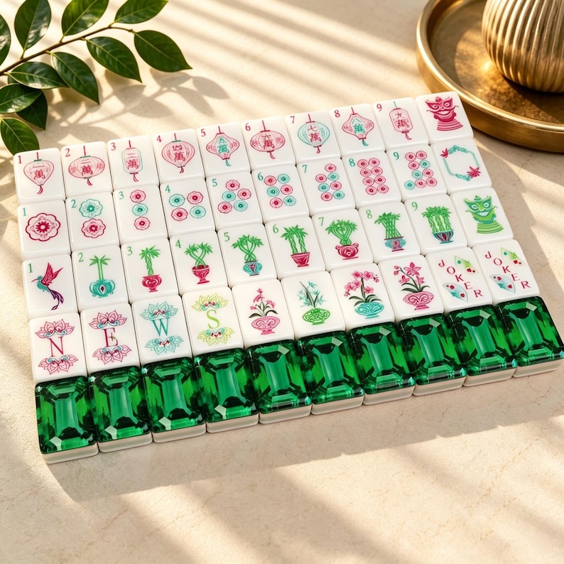 Emerald Green Acrylic Mahjong | Single Layer 160 Tiles, Luxury Handcrafted Game Set image 1