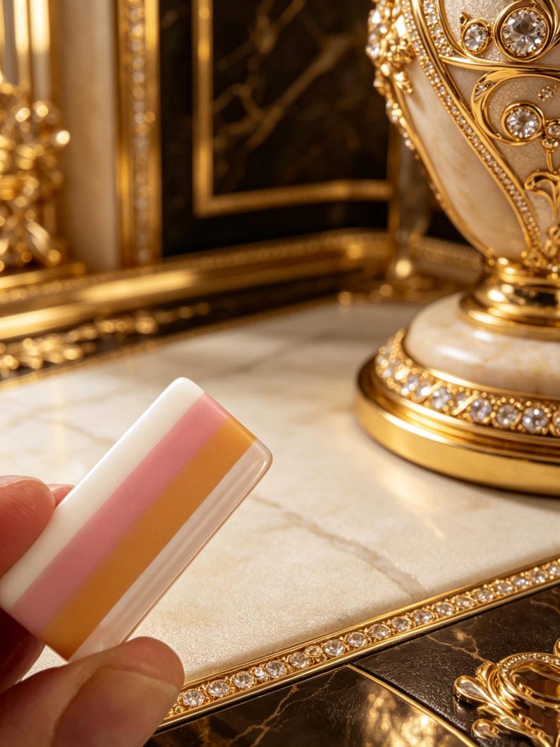 May include: A rectangular eraser featuring three distinct vertical stripes in white, soft pink, and light orange. The eraser has a smooth, matte finish and a clean, uniform shape, presented as a simple stationery item for erasing pencil marks.