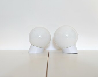 Vintage Wall Lamp / Set of 2 White Opal Globe Sconces/ Ceiling Light / Mid Century / Yugoslavia 1960's