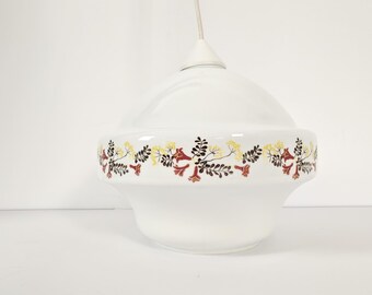 Vintage Floral Glass Pendant Lamp / Retro Hanging Light / Mid Century Style