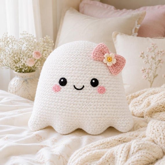 Kawaii Ghost Crochet Pillow Pattern, Baby Nursery Decor (PDF Download)