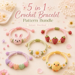 Virkade armbandsmönster PDF, Kawaii mikrovirkade smycken, justerbart berlockarmband, omedelbar digital nedladdning