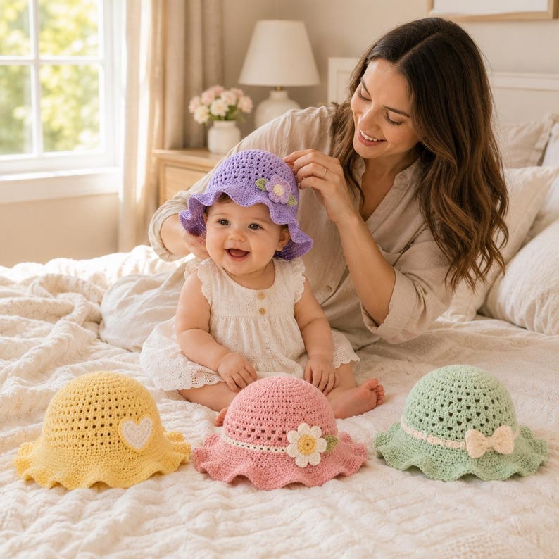 4 in 1 Crochet Baby Hat Pattern PDF Bundle, Baby Sun Hat Crochet ...