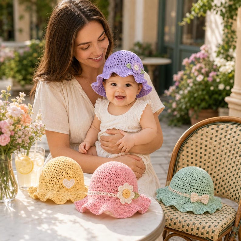 4 in 1 Crochet Baby Hat Pattern PDF Bundle, Baby Sun Hat Crochet ...