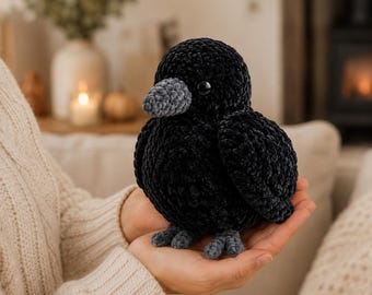 Crochet Raven Pattern PDF, Velvet Amigurumi Bird, Gothic Plush Toy (Digital Download)