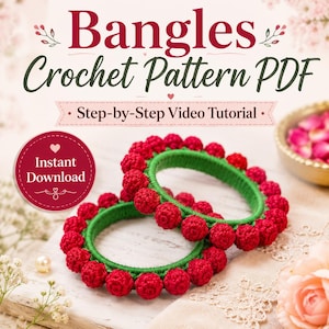 Crochet Bangle Pattern PDF, Floral Popcorn Petal Jewelry Tutorial (Instant Download)