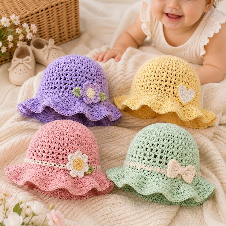 4 in 1 Crochet Baby Hat Pattern PDF Bundle, Baby Sun Hat Crochet ...