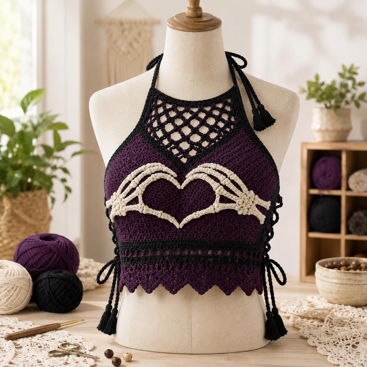 Crochet Skeleton Heart Halter Top
