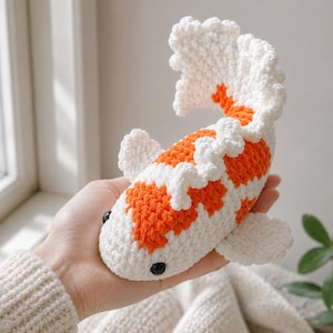 Häkelanleitung für einen Koi-Fisch (PDF), Plüschtier-Tutorial für Amigurumi, orange-weißer Wasserfisch (Digitaler Download)