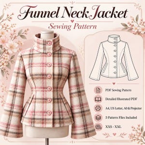Schnittmuster für eine Jacke mit Stehkragen und Glockenärmeln, taillierter Mantel (XXS-XXL)