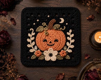 Gothic Pumpkin Granny Square Crochet Pattern: Halloween Fall Wall Decor (PDF)