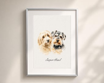 Custom Watercolor Pet Portrait from Photo, Hand Painted Dog & Cat Memorial Art, Personalized Framed Canvas Gift for Pet Lovers