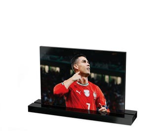 Cartel de mesa rectangular acrílico con foto de jugador de fútbol