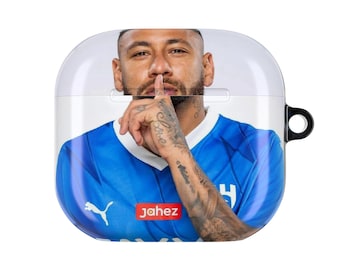 Funda para AirPods con figura de persona silenciosa / Retrato de camiseta azul, ilustración deportiva