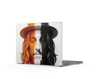 Funda para MacBook con retrato de medio rostro / Ilustración de hombre barbudo bicolor