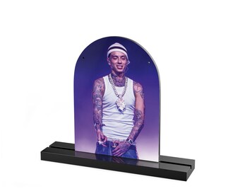 Tattooed Musician Portrait Acrylic Table Sign | Dome Shape