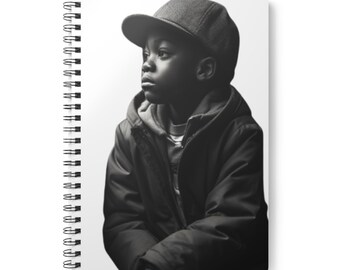 Cuaderno de espiral con retrato de niño pensativo / Tapa blanda con encuadernación en espiral, tamaño A5