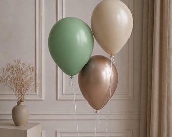 Sage Green White Sand & Champagne Balloons, Neutral Balloon Bouquet, Birthday Baby Shower Wedding Party Decorations