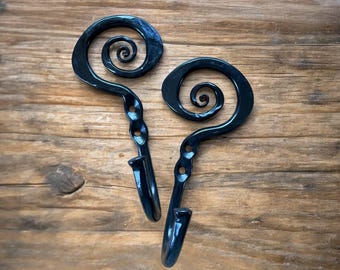 Hand-Forged Scrolled Steel Hook: Rustic Wall Decor