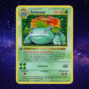 venusaur first edition card 1st Base Set PSA CGC Beckett Celebrate the incredible history of the TCG hobby by adding this Venusaur 1999 Pokemon Base Set Shadowless Holo Rare #15 PSA Authenticated 5 Card to your vault Free: Venusaur 1st Edition High