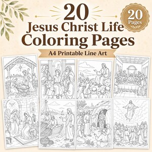 Jesus Christ Life Coloring Pages, 20 Christian Bible Story Coloring Sheets, Sunday School Activity