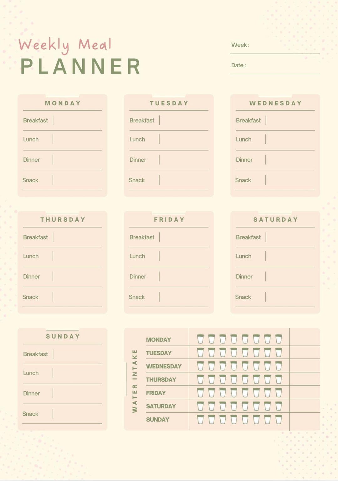 Weekly Meal Planner Printable | Minimalist Meal Plan Template | Grocery ...