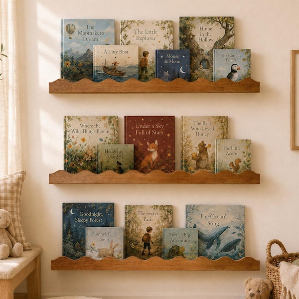 Montessori Wall Bookshelf, Wavy Front-Facing Book Display for Kids Room
