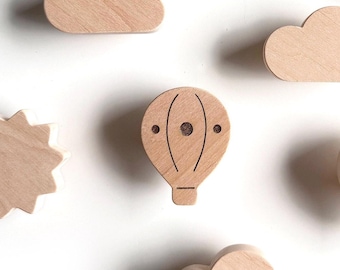 Wooden Hot Air Balloon Drawer Knob: Dreamy Nursery Decor - Cabinet Handle
