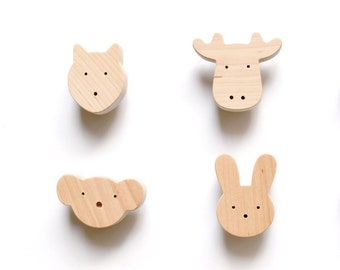 Pomos de madera con forma de animales para cajones y armarios de guardería de Mielasiela - 1 pieza