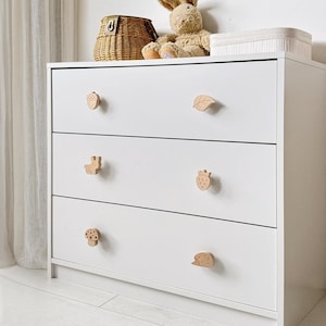 Woodland Kids Furniture Knobs | Natural Wooden Drawer Pulls for Nursery | Unpainted Forest Animal Handles