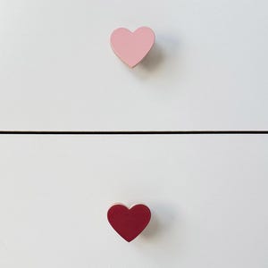 Heart Drawer Knob for Nursery Dresser, Pink & Red Wooden Cabinet Pull for Girls Room Decor