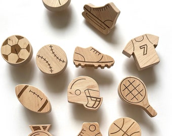 Wooden Knobs For Sports Nursery Decor - Dresser Drawer Pulls for Boy's Room, Basketball, Football, Hockey, Baseball, Tennis   - 1 pcs