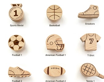 Sports Themed Wood Knobs - Nursery Dresser Drawer Pulls, 1 pcs