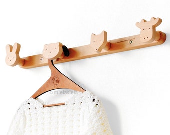 Nursery Wall Hook Rack Woodland - Kids Coat Hooks Animals - Wooden Hanger Nursery Decor