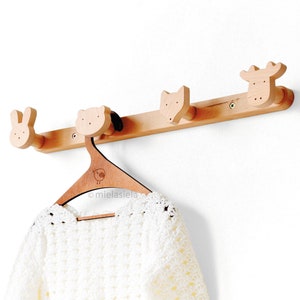 Nursery Wall Hook Rack Woodland - Kids Coat Hooks Animals - Wooden Hanger Nursery Decor