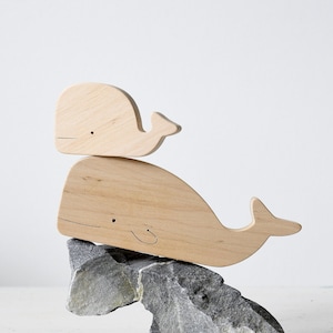 Whale Toy - Wooden Toy Whale Figurines, Mother and Baby - Ocean Nursery Decor