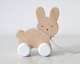 Wooden Toy Bunny, Push & Pull Toy Rabbit - Easter Gift for Kids