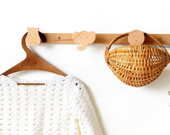 Wooden Hook Rack Hanger for Kids - Animal Coat Rack - Safari Children's Room Decor