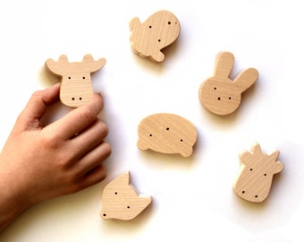 Wooden Fridge Magnets Woodland and Farm Animals, Magnetic Board Magnets For Toddlers, Children - Set of 6