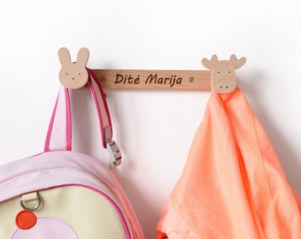 Personalized Coat Hooks Animals - Wooden Kids Coat Rack - Wall Hanger For Nursery, Entryway, Bathroom