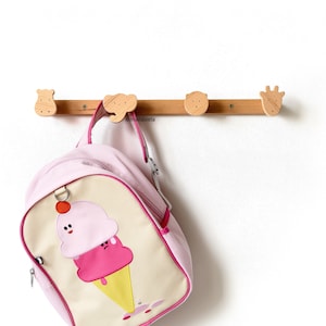 Wood Coat Rack with Animal Hooks - Wall Hanger Hooks for Kids - Safari Nursery Decor Wall Storage