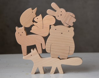 Houten bosdieren - Educatief houten speelgoed voor peuters en kleuters - Set van 6 bosdieren
