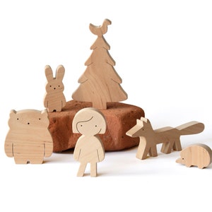 Waldorf Holz Spielzeug Set, Waldtiere und Mädchen - Geschichtenerzählen Spielzeug für Kinder, Waldmärchen - personalisiertes Geschenk für Kleinkind-Mädchen